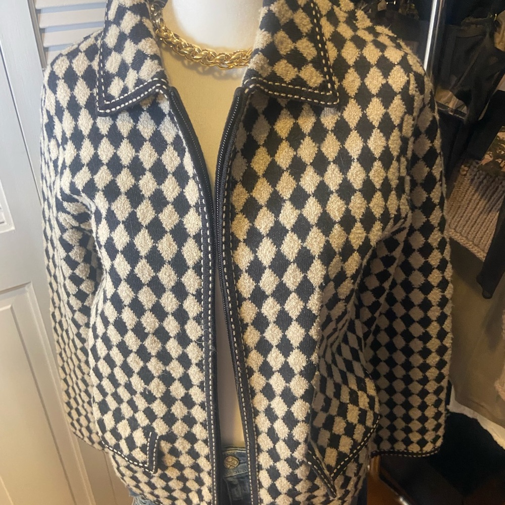 Pendleton Brown And Cream Diamond Pattern Knit Ja… - image 1